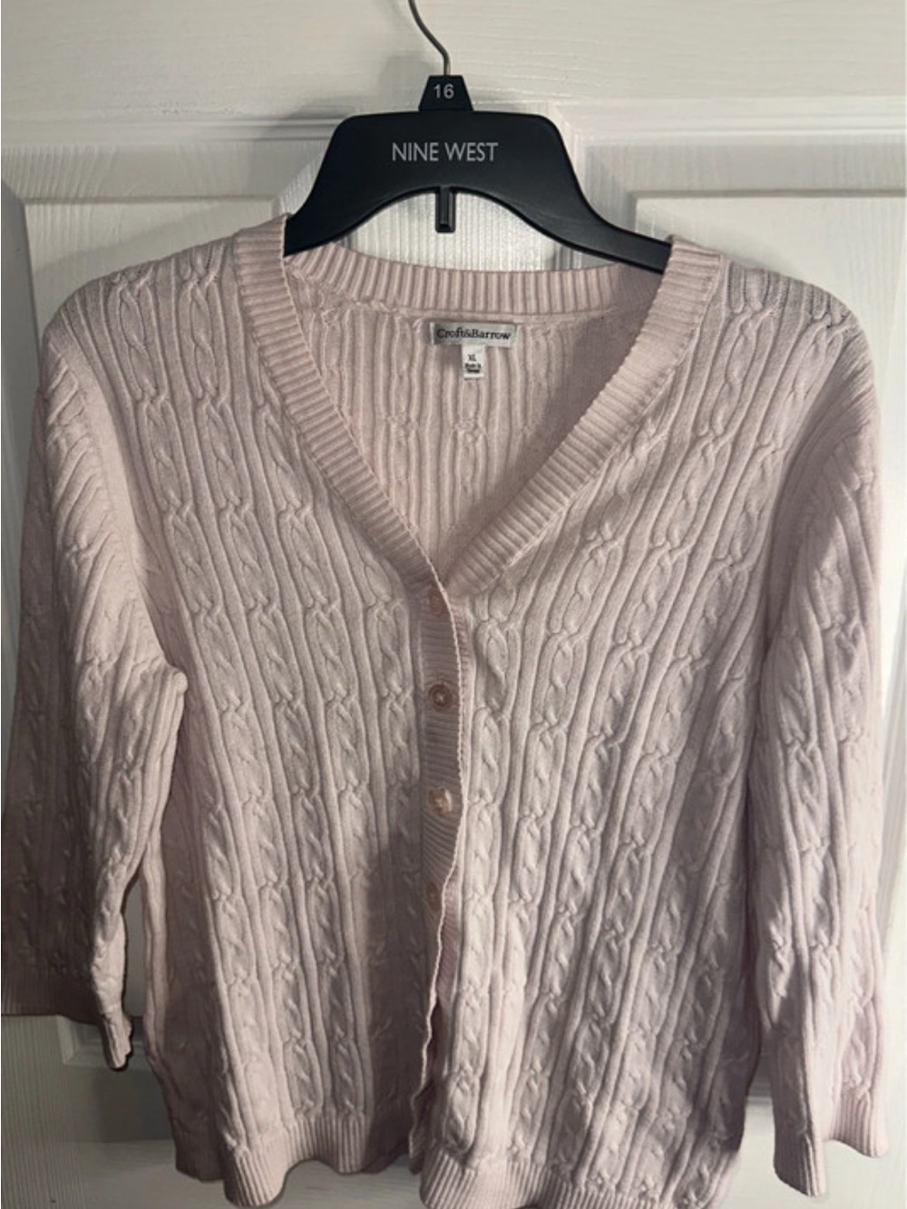 Croft & Barrow Light Pink Cable Knit V-Neck Cardigan